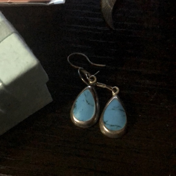 Antique Vintage Genuine 925 Sterling Silver Natural Gemstone Turquoise Dark Blue - Picture 3 of 5